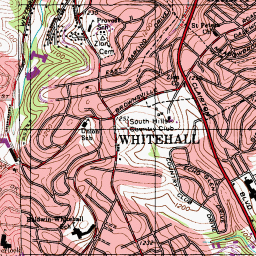 Topographic Map of Borough of Whitehall, PA