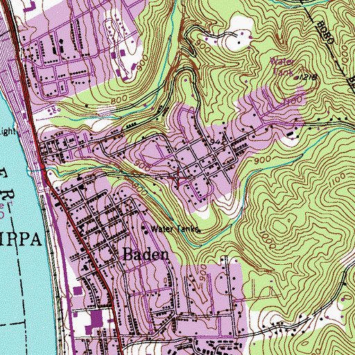 Topographic Map of Borough of Baden, PA