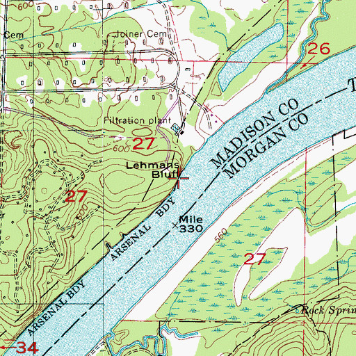 Topographic Map of Lehmans Bluff, AL