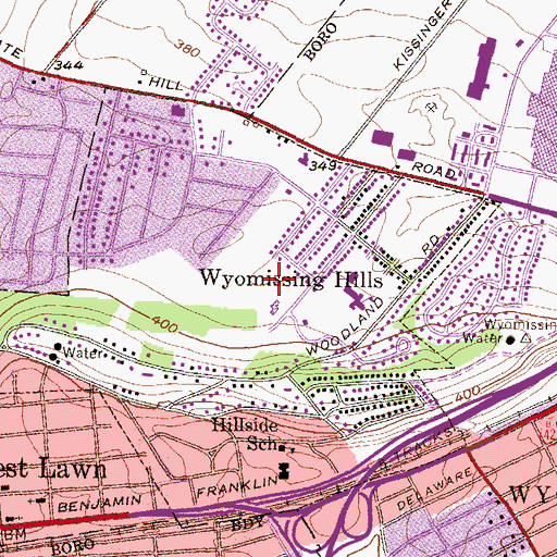 Topographic Map of Borough of Wyomissing Hills (historical), PA