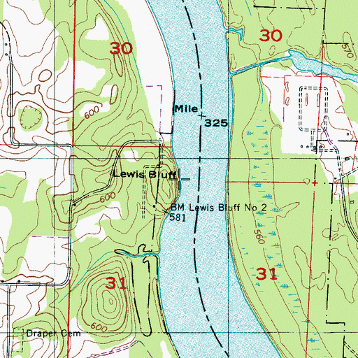 Topographic Map of Lewis Buff, AL