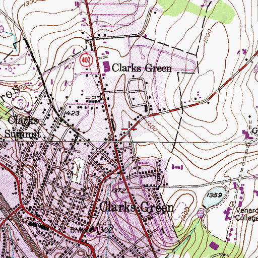 Topographic Map of Borough of Clarks Green, PA