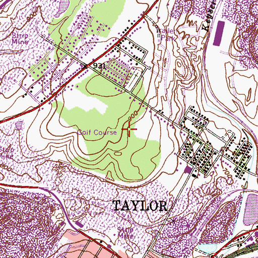 Topographic Map of Borough of Taylor, PA
