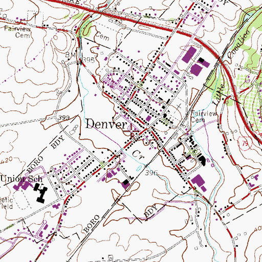 Topographic Map of Borough of Denver, PA