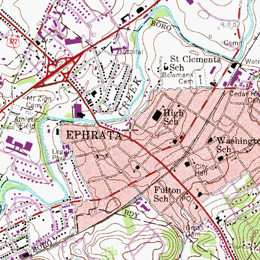 Topographic Map of Borough of Ephrata, PA
