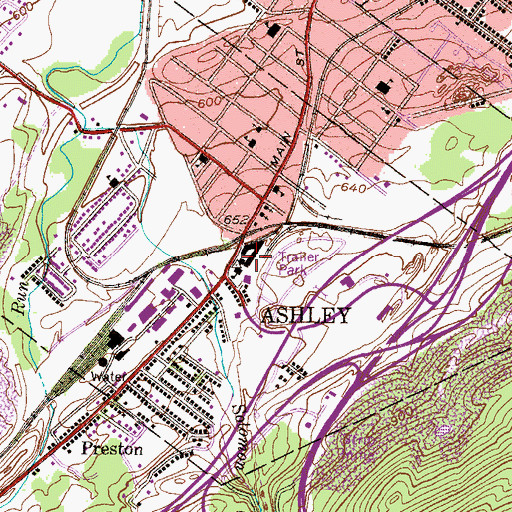 Topographic Map of Borough of Ashley, PA