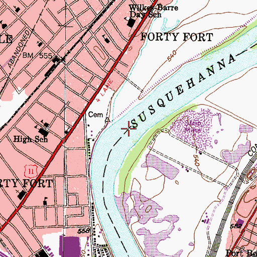 Topographic Map of Borough of Forty Fort, PA