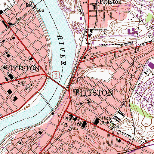 Topographic Map of City of Pittston, PA
