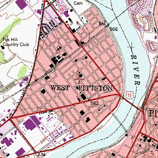Topographic Map of Borough of West Pittston, PA