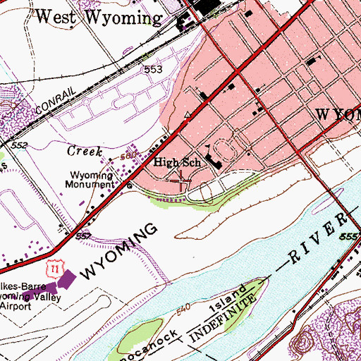 Topographic Map of Borough of Wyoming, PA