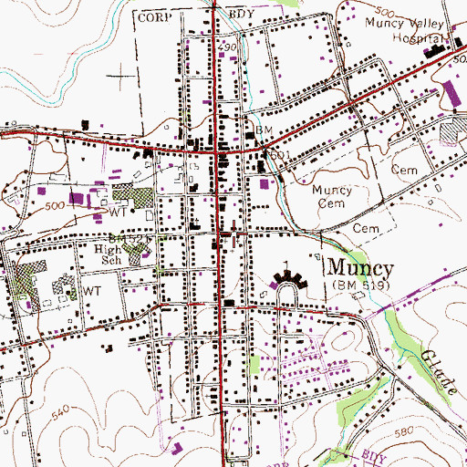 Topographic Map of Borough of Muncy, PA