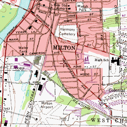 Topographic Map of Borough of Milton, PA