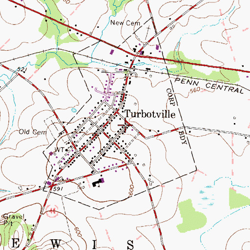 Topographic Map of Borough of Turbotville, PA