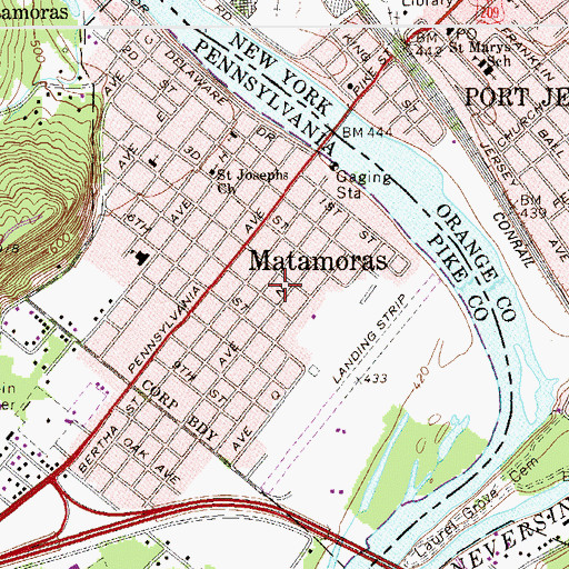 Topographic Map of Borough of Matamoras, PA