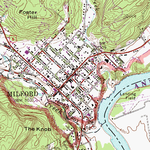 Topographic Map of Borough of Milford, PA