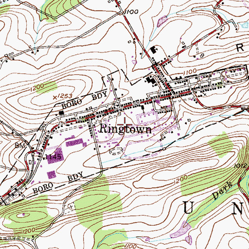 Topographic Map of Borough of Ringtown, PA