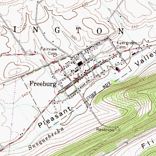 Topographic Map of Borough of Freeburg, PA