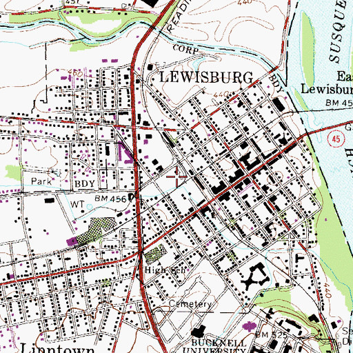 Topographic Map of Borough of Lewisburg, PA