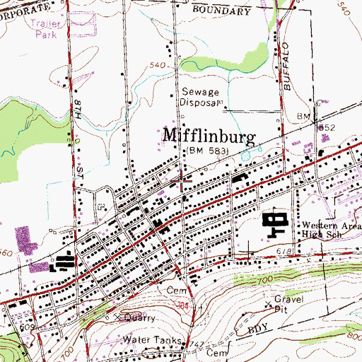 Topographic Map of Borough of Mifflinburg, PA