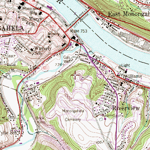 Topographic Map of City of Monongahela, PA