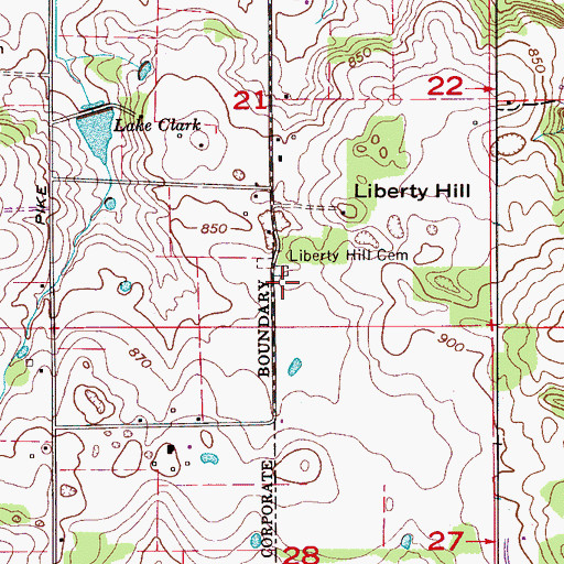 Topographic Map of Liberty Hill Cemetery, AL