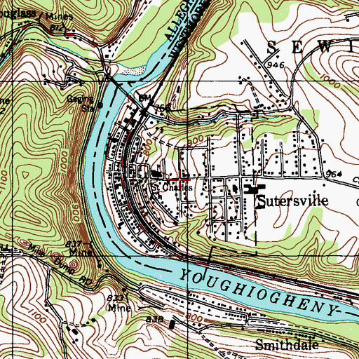 Topographic Map of Borough of Sutersville, PA