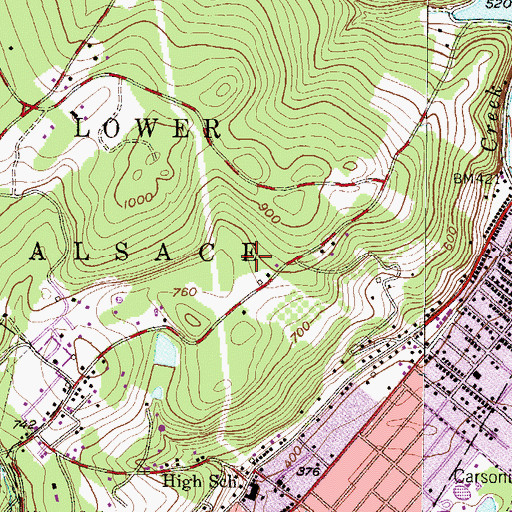 Topographic Map of Township of Lower Alsace, PA