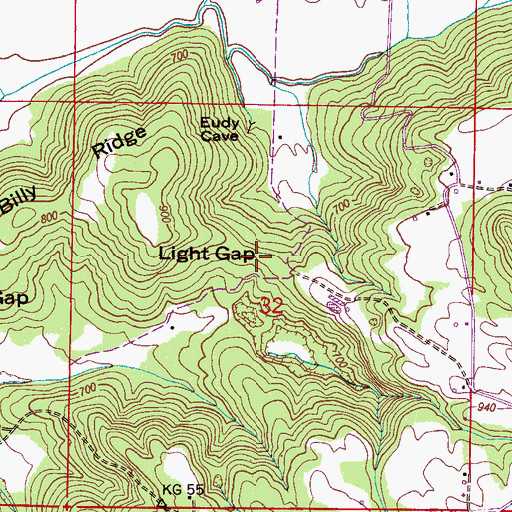 Topographic Map of Light Gap, AL