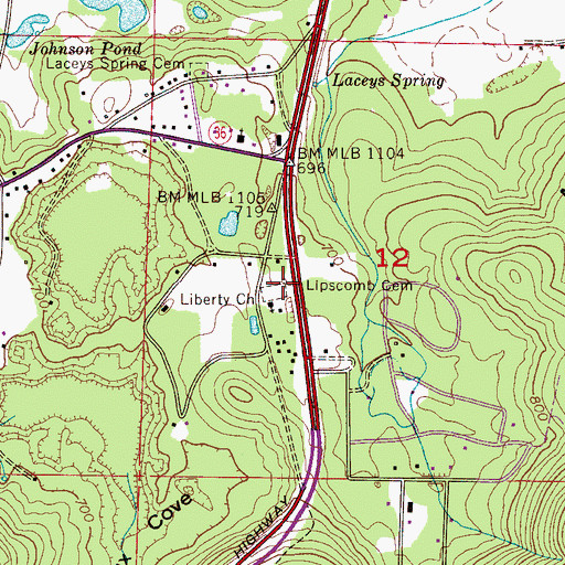 Topographic Map of Lipscomb Cemetery, AL
