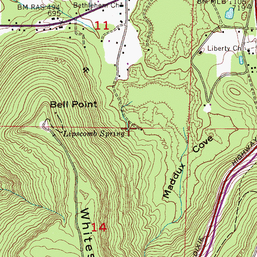 Topographic Map of Lipscomb Spring, AL