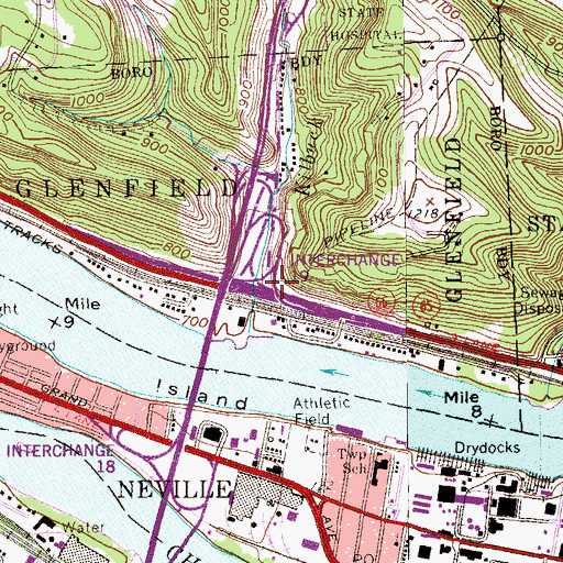 Topographic Map of Glenfield, PA