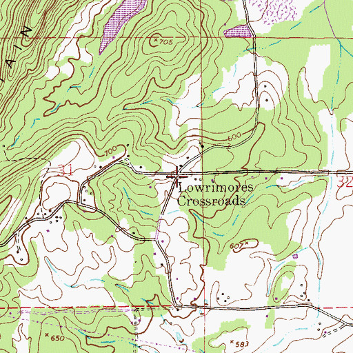Topographic Map of Lowrimores Crossroads, AL