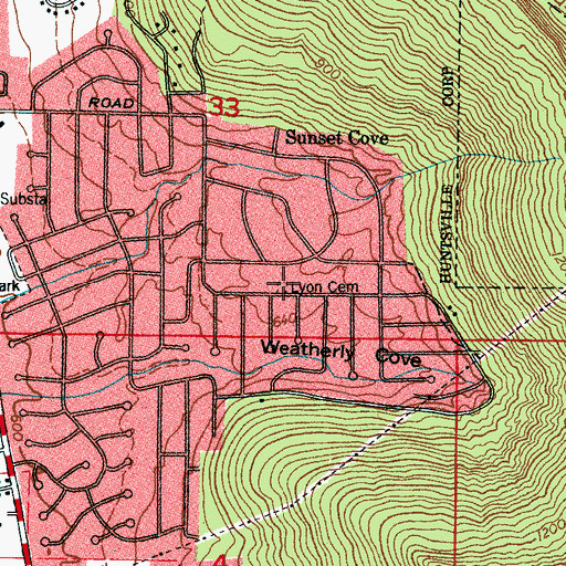 Topographic Map of Lyon Cemetery, AL