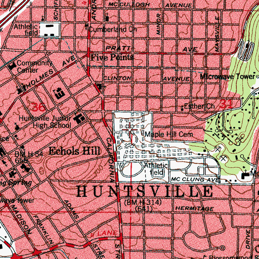 Topographic Map of Maple Hill Cemetery, AL