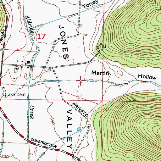 Topographic Map of Martin Hollow, AL