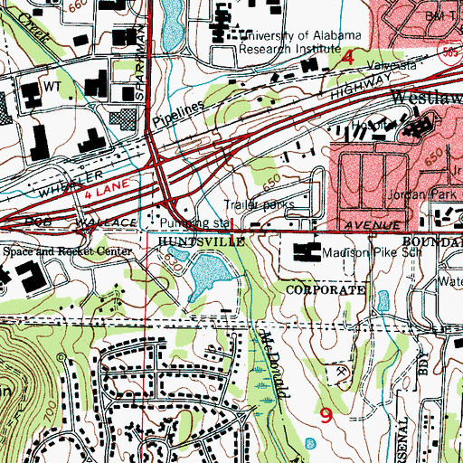 Topographic Map of McDonald Creek, AL