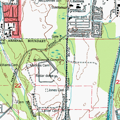 Topographic Map of McDonnell Cemetery, AL