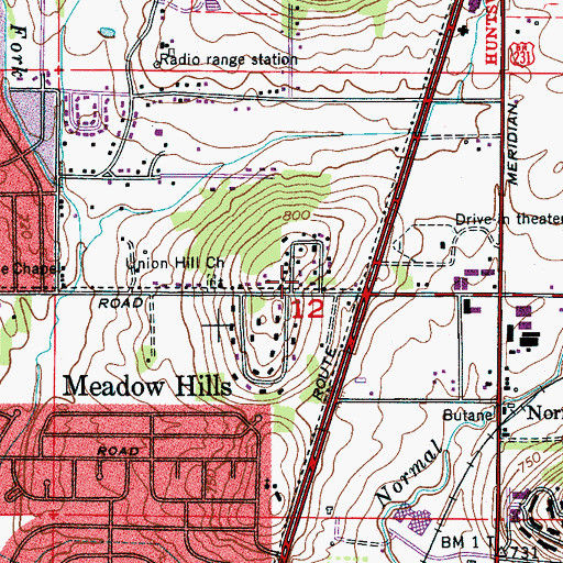 Topographic Map of Meadow Hills, AL