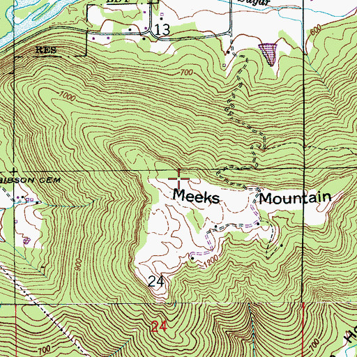Topographic Map of Meeks Mountain, AL