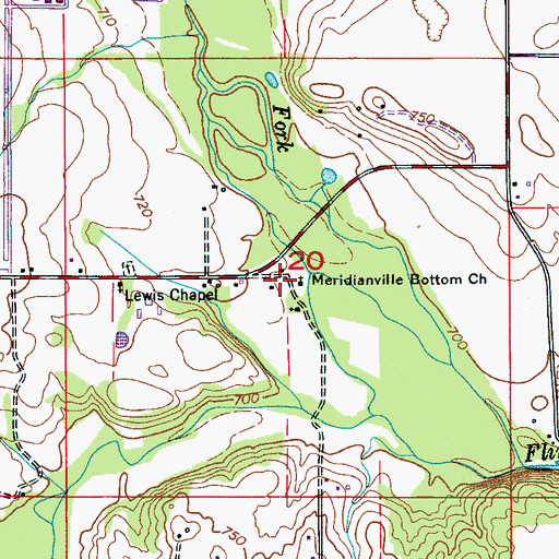 Topographic Map of Meridianville Bottom Church, AL