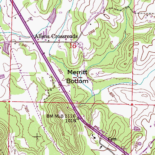 Topographic Map of Merritt Bottom, AL