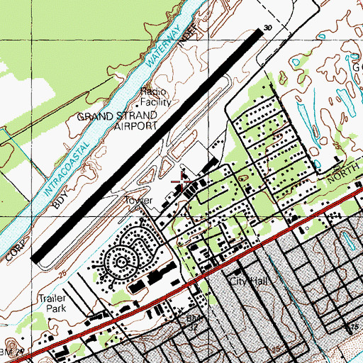Topographic Map of Grand Strand Airport, SC
