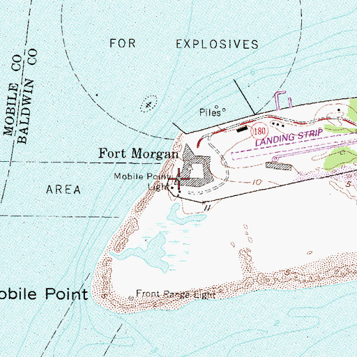 Topographic Map of Mobile Point Light, AL
