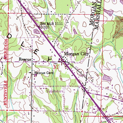 Topographic Map of Morgan City, AL