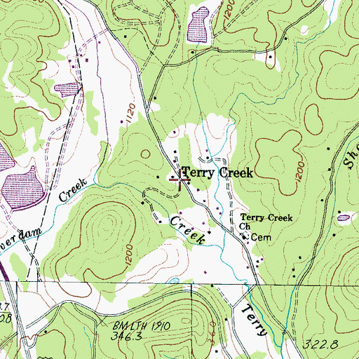 Topographic Map of Terry Creek, SC