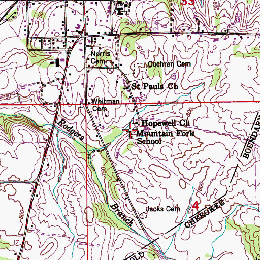 Topographic Map of Mountain Fork Junior High School, AL