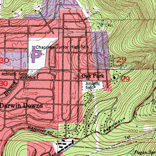 Topographic Map of Oak Park, AL