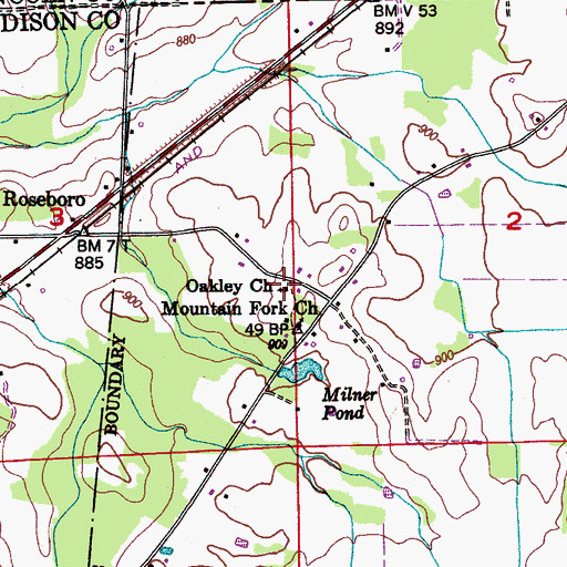 Topographic Map of Oakley Church, AL