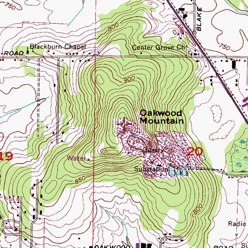 Topographic Map of Oakwood Mountain, AL
