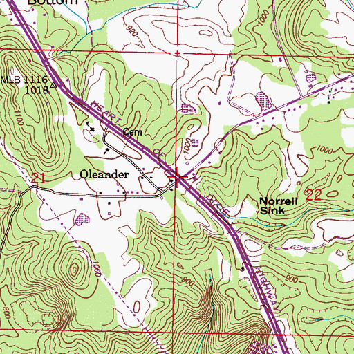 Topographic Map of Oleander, AL